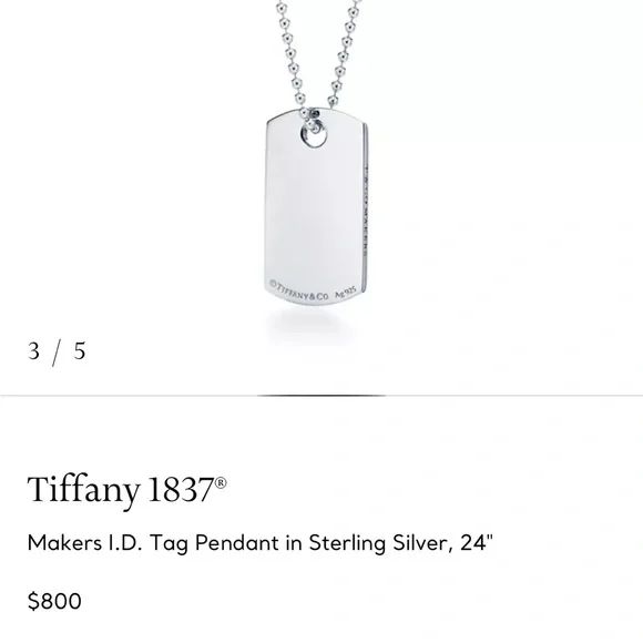 Tiffany & Co. 1837 Silver Dogtag Pendant Necklace - Sterling Silver - Picture 2 of 11